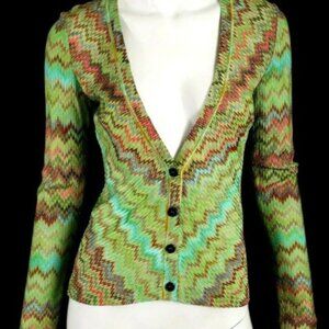 NWOT $600 MISSONI Multicolour Green Chevron Cardigan - IT40/Small